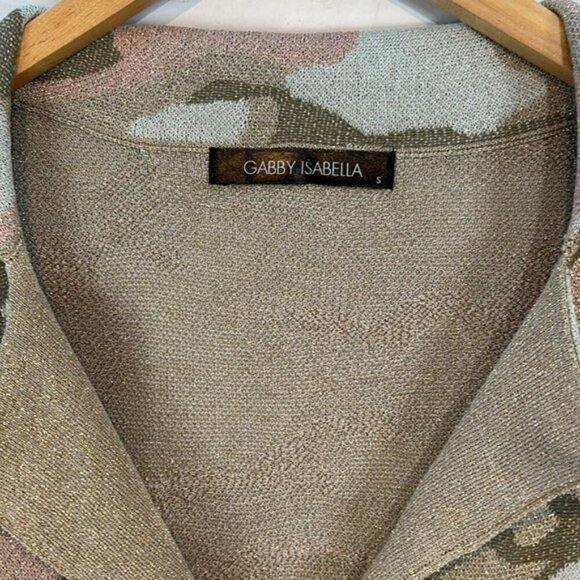 Gabby Isabella Camo Print Metallic Fringed Cardigan Size Small - Picture 7 of 11